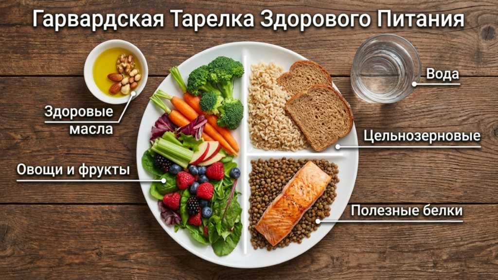 Метод Гарвардской тарелки здорового питания: пропорции белков, углеводов и овощей