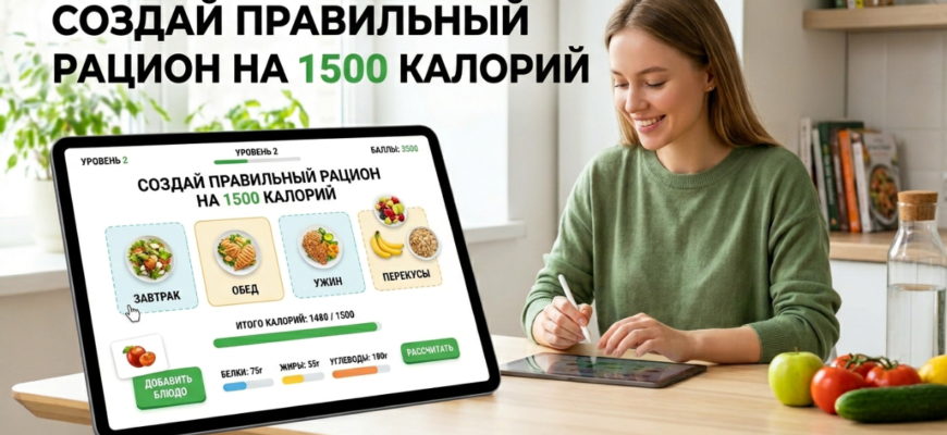 Интерактивная игра: собери правильный рацион на 1500 калорий с расчетом БЖУ
